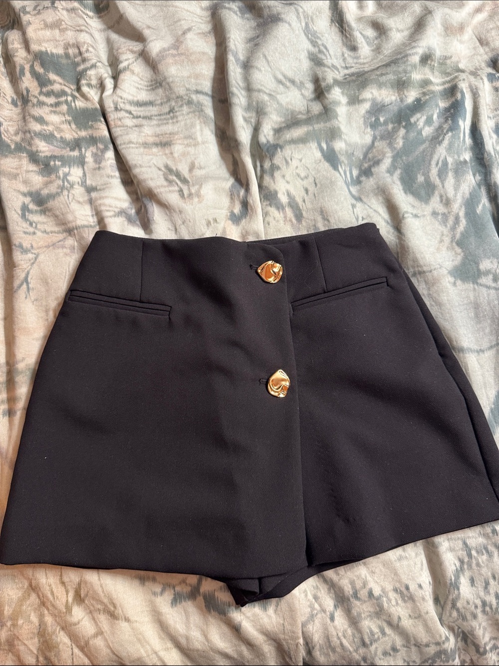 Zara - High-Waist Black Women's Skort with Gold Buttons
